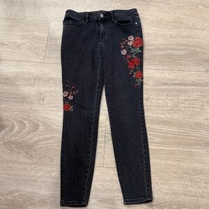 a.n.a Black Skinny Jeans with Red Floral Embroidery